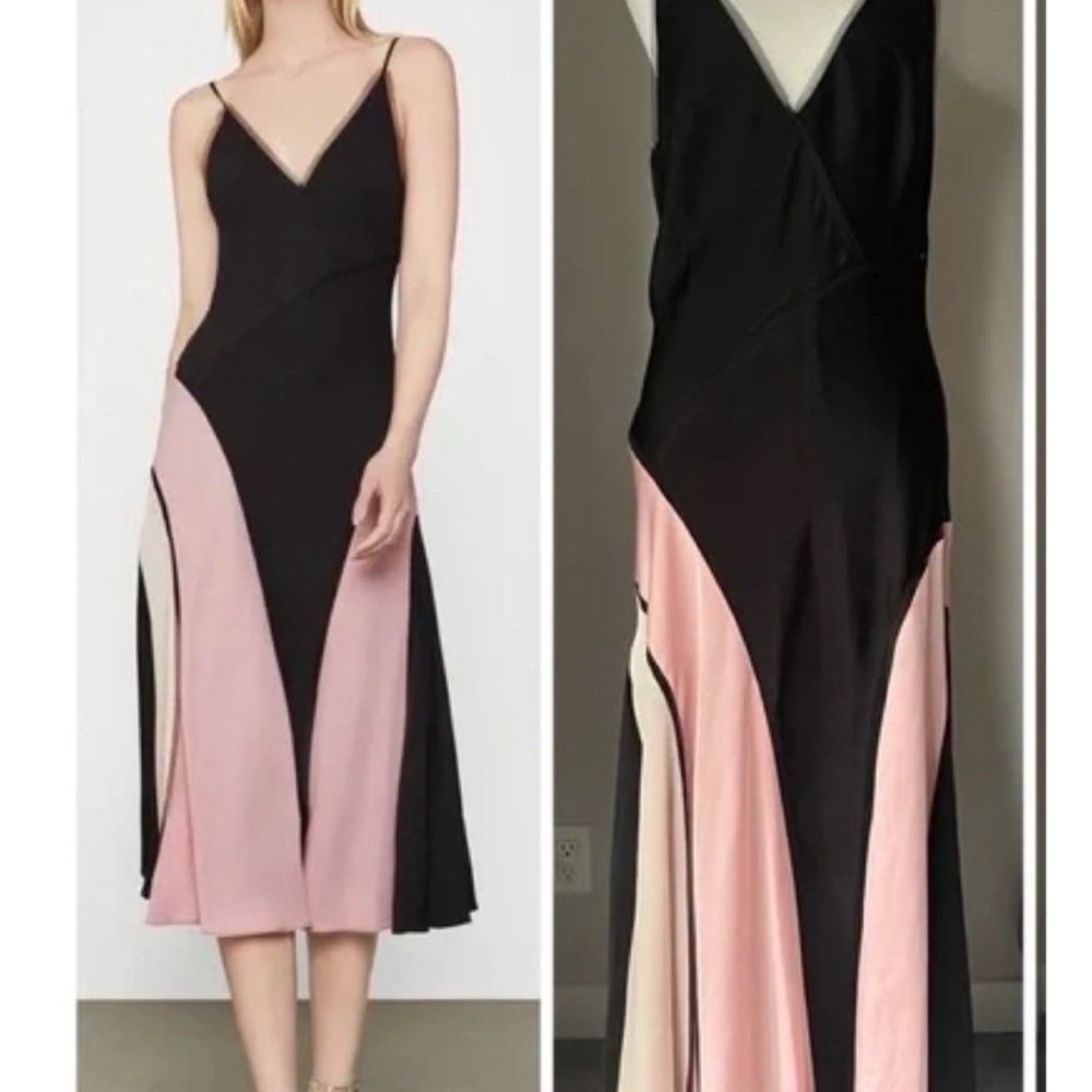BCBGMaxAzria Black and Pink Spaghetti Strap Midi Dress